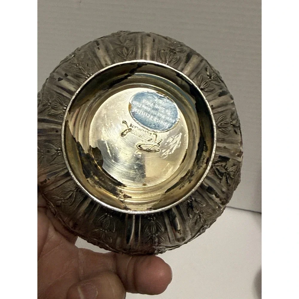 VTG Raimond Silverplate Ornate Footed Bowl Vintage‎ Tarnished Patina Pierced Rim